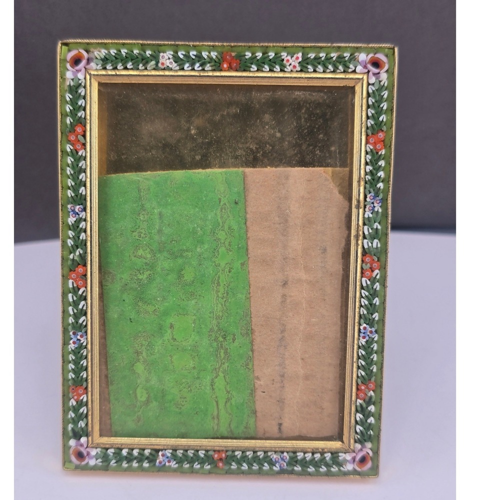 Vintage Estate Micro Mosaic Picture Frame Green Floral Italy 2.25x1.75in